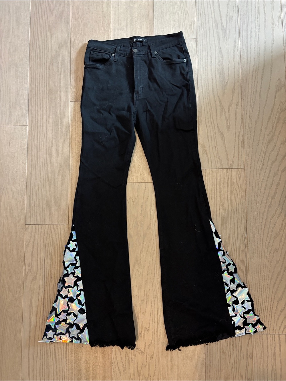 Black Flare Jeans with Holographic Star Panels